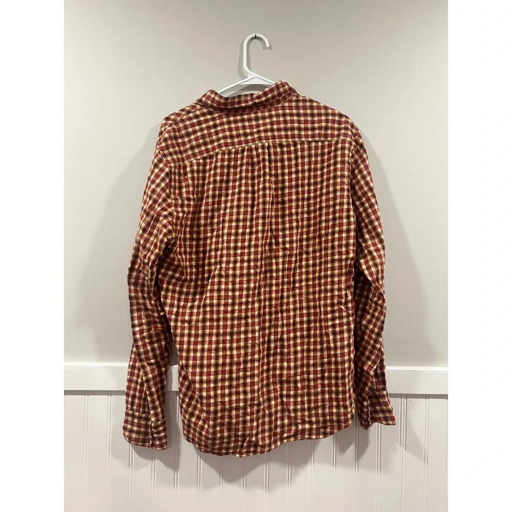 J. Crew Button Down Shirt Brushed Twill Classic Fit Red Yellow Fall Men Size Med